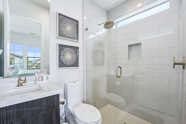 front view of a house with a patio