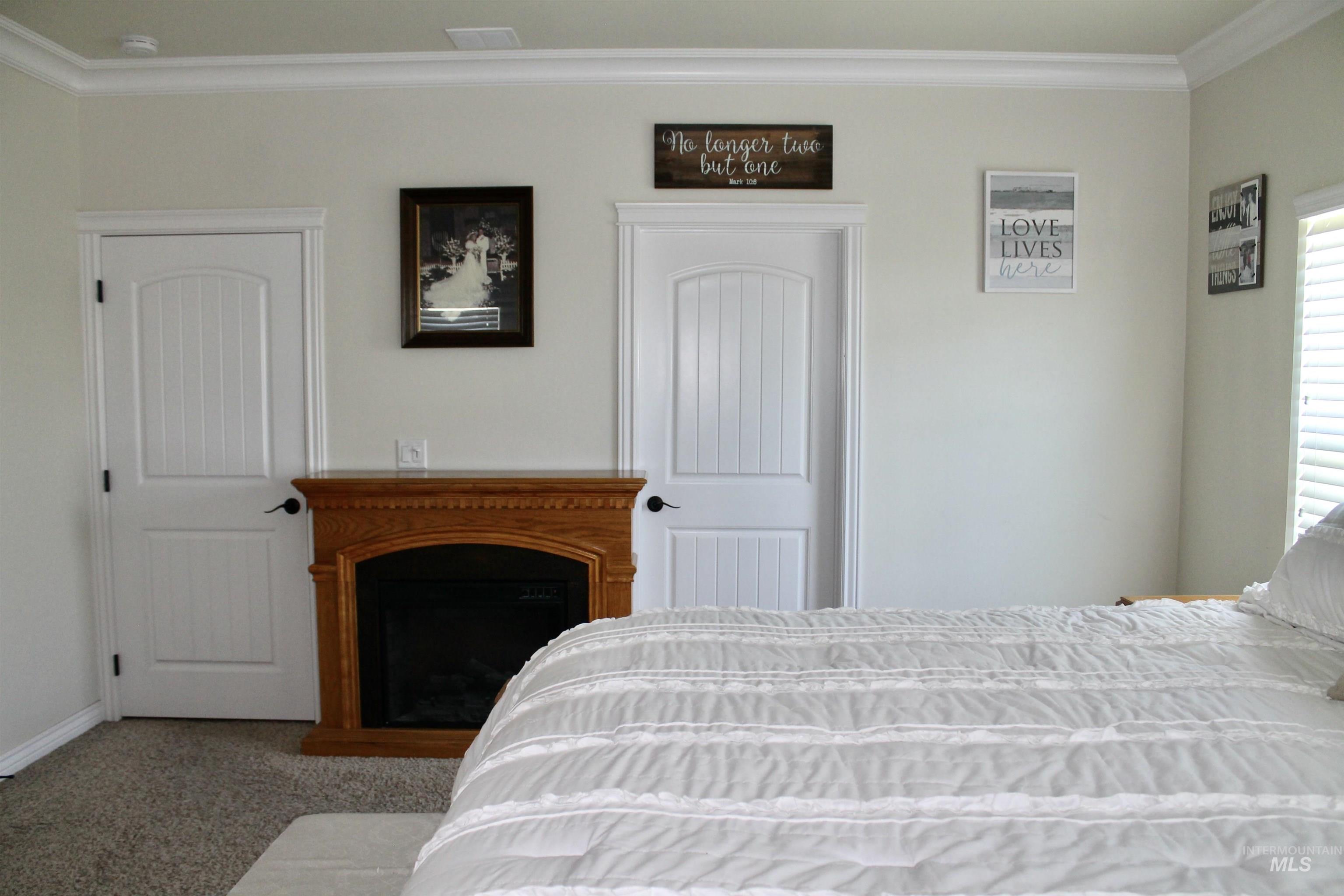 2464 Windmill Drive Twin Falls, ID 83301 - Photo 41 of 47 Carpeted bedroom with ornamental molding and a fireplace