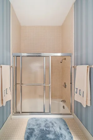 a view of a bathroom with a shower