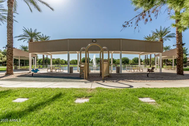 a view of a park with slide