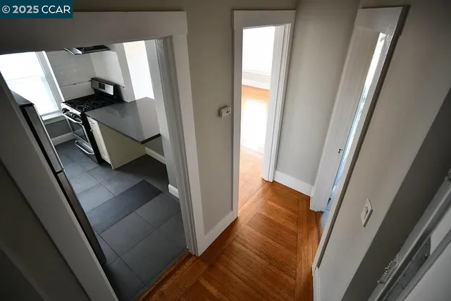 a view of a hallway view with staircase