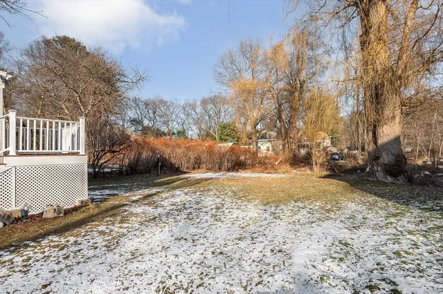 a view of a yard with snow on the road