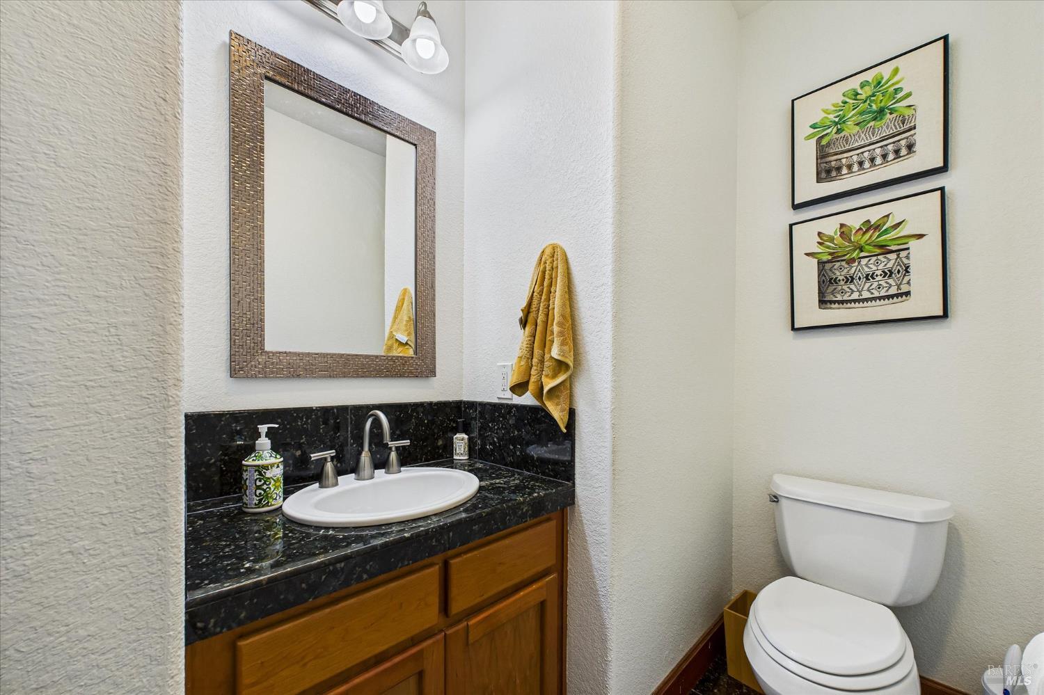 1150 Dinsmore Ranch Road Rio Dell, CA 95562 - Photo 26 of 71 a bathroom with a granite countertop sink and a mirror