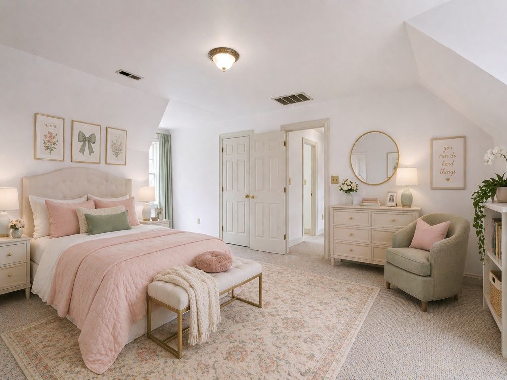18590 Plank Road Courtland, VA 23837 - Photo 29 of 48 Carpeted bedroom featuring an upholstered headboard, multiple windows with natural light, a built-in closet with double doors, a built-in bookshelf, and a dresser with a round wall mirror