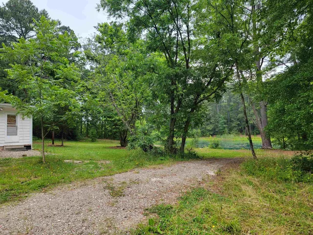 a view of green field with trees in the background