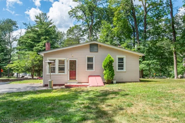 a front view of house with yard and green space