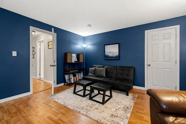 a living room with furniture and a rug