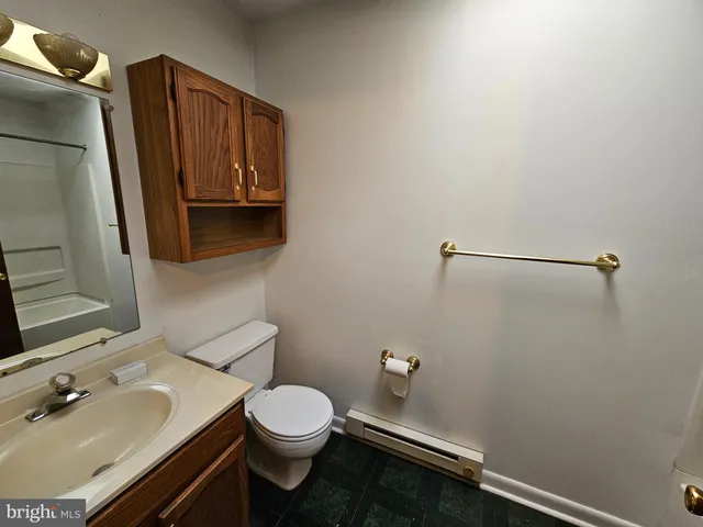 a bathroom with a sink a toilet and mirror