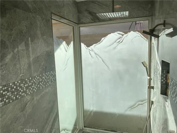 a close view of a bathroom shower