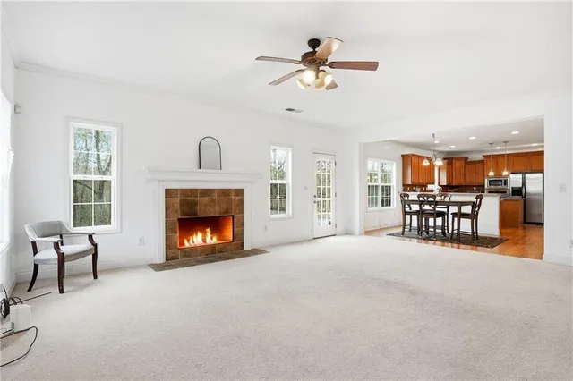 a view of a livingroom with a fireplace