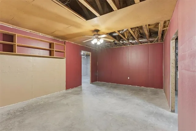 a view of a room with a chandelier