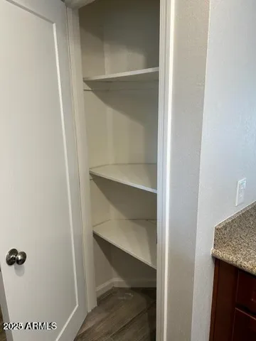 a view of an empty walk in closet