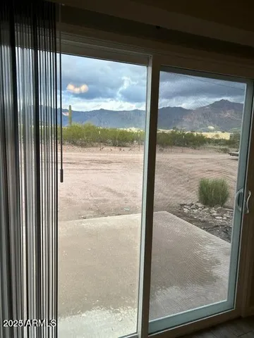 a view of a glass door from a window