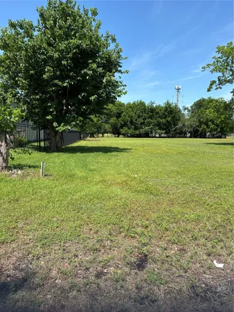 a view of a field with an trees