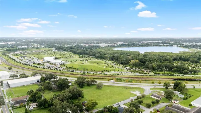 a view of a city with an ocean view