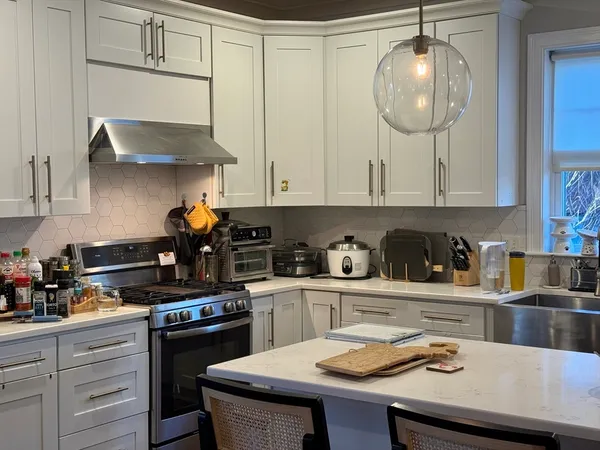 a kitchen with lots of counter top space