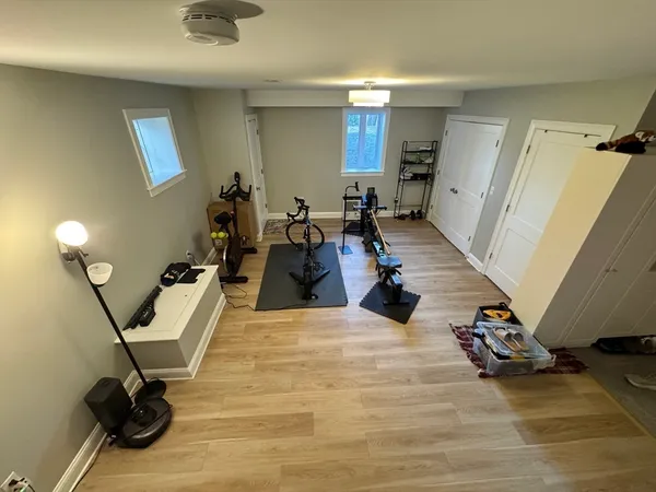 a view of a room with gym equipment