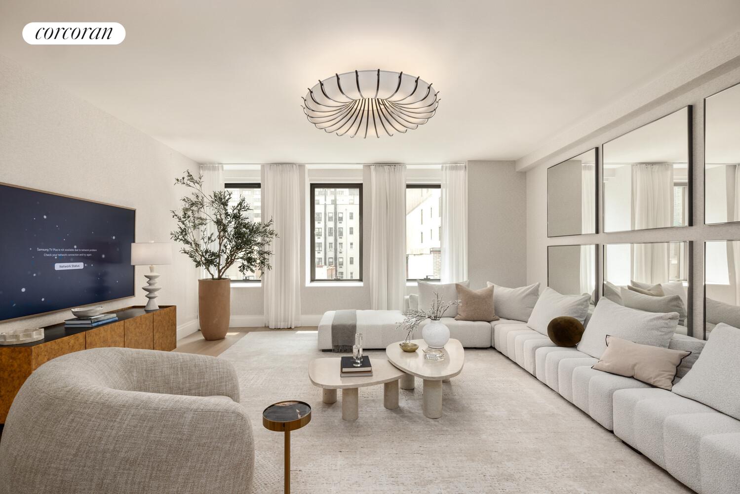 50 West 66th Street, Unit 8F Manhattan, NY 10023 - Photo 3 of 41 a living room with furniture and a large window