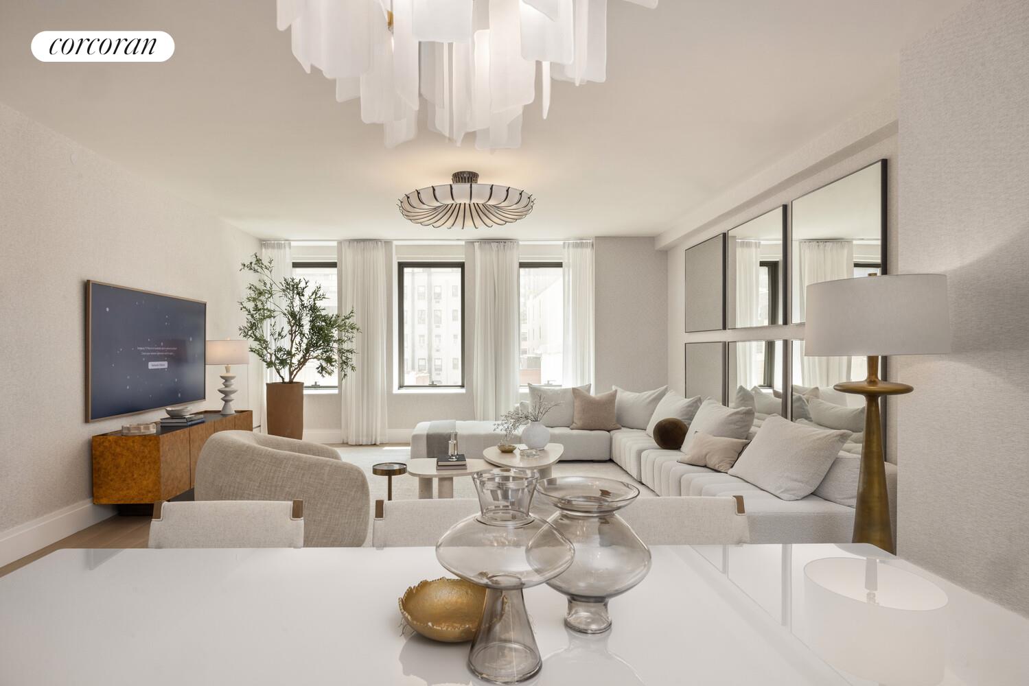 50 West 66th Street, Unit 8F Manhattan, NY 10023 - Photo 6 of 41 a living room with furniture and chandelier