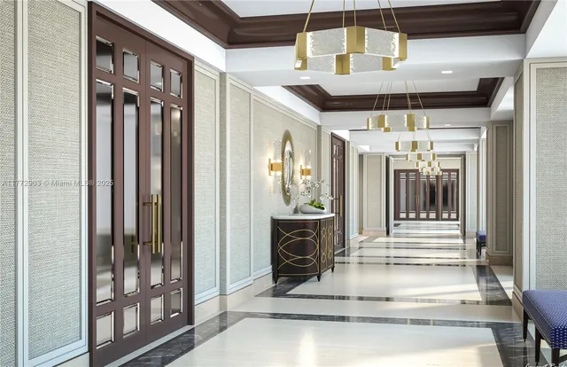 a view of a entryway door the hallway and fire place