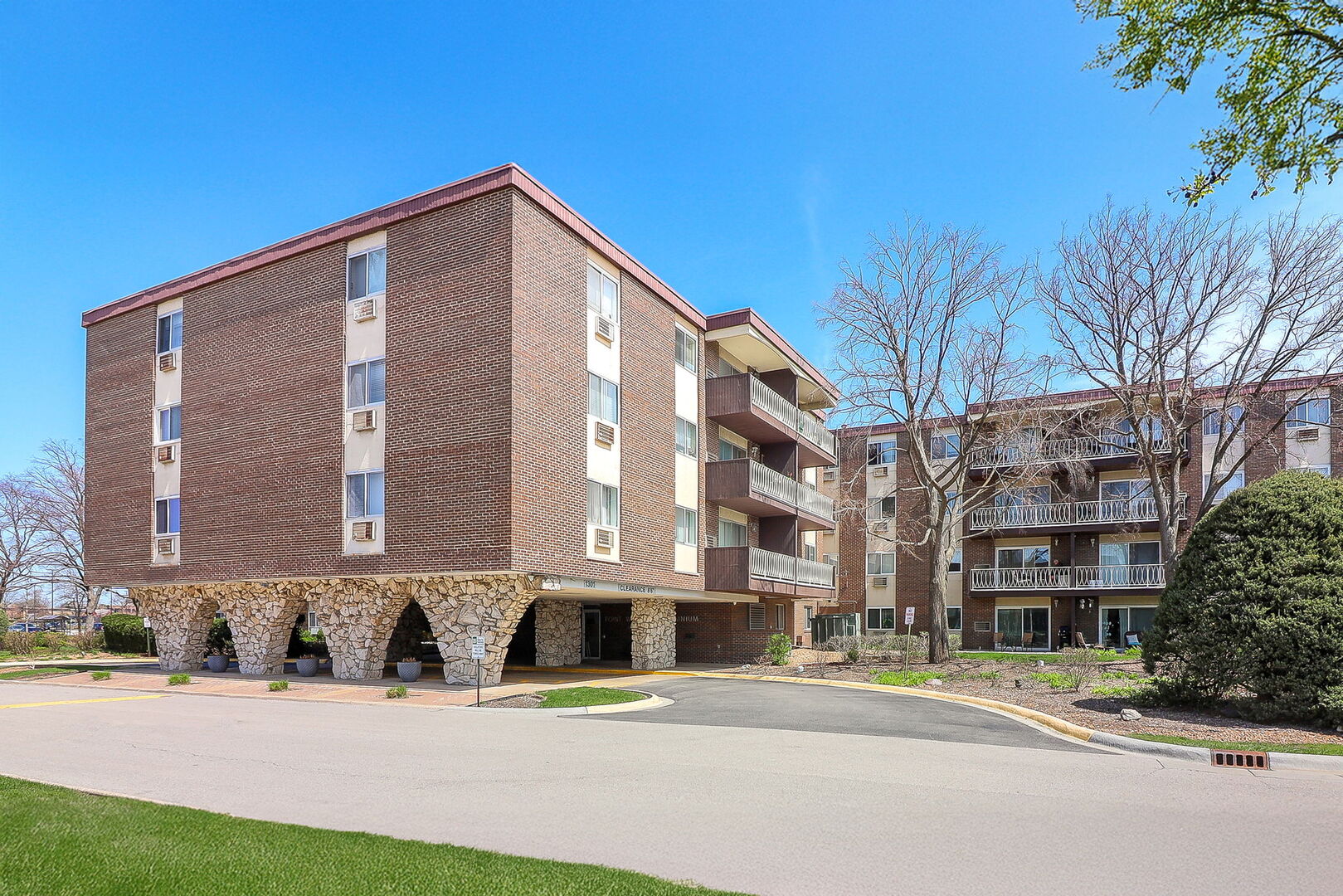 a view of a building with a street