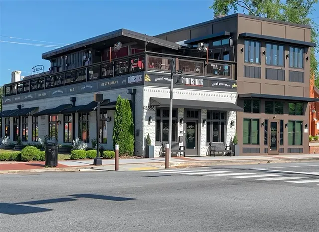 a view of a building on a street