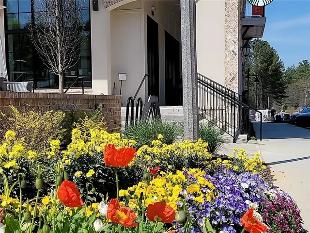 a front view of a building with street view
