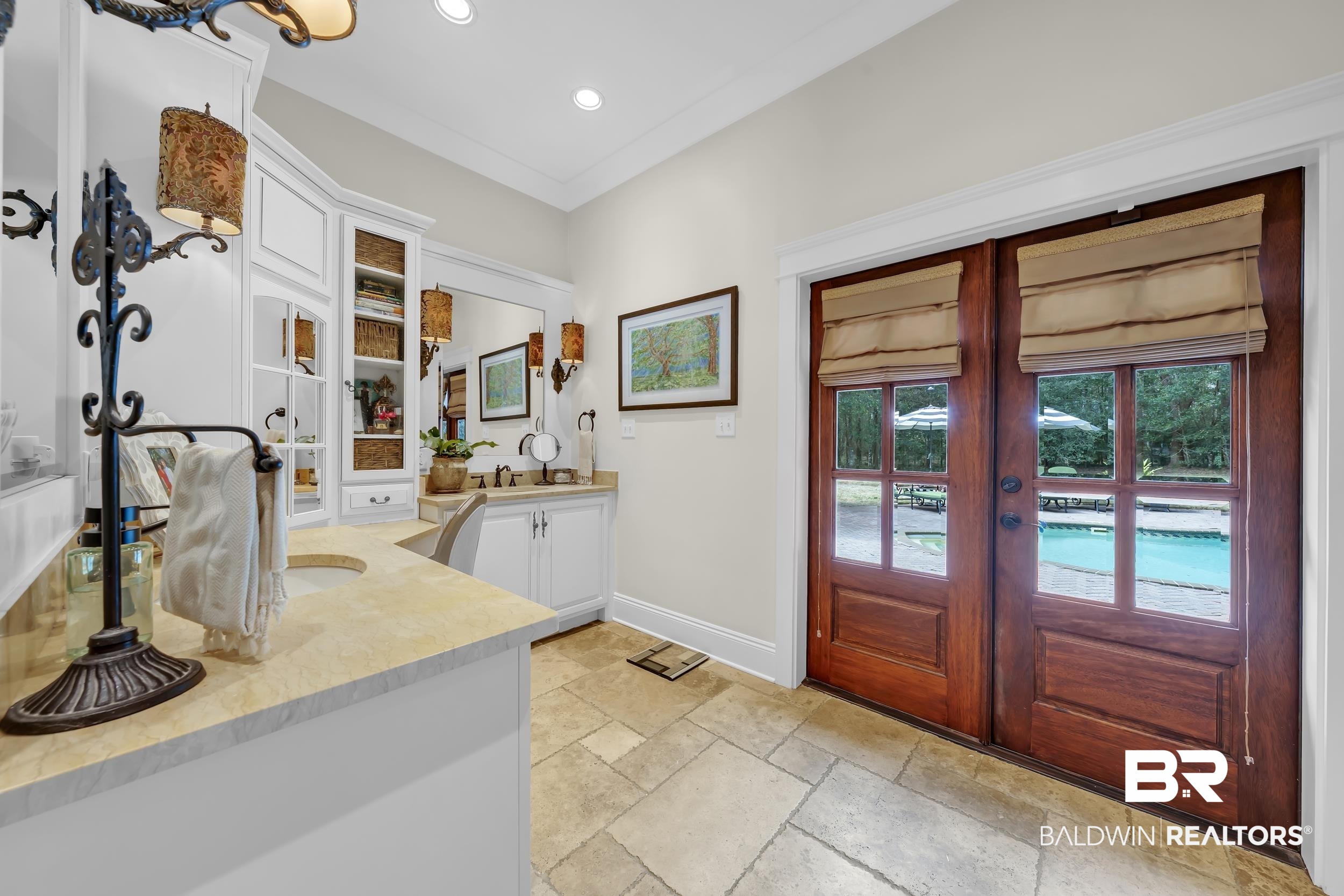 12161 Jessamine Street Magnolia Springs, AL 36555 - Photo 28 of 70 Foyer entrance with stone tile flooring and recessed lighting