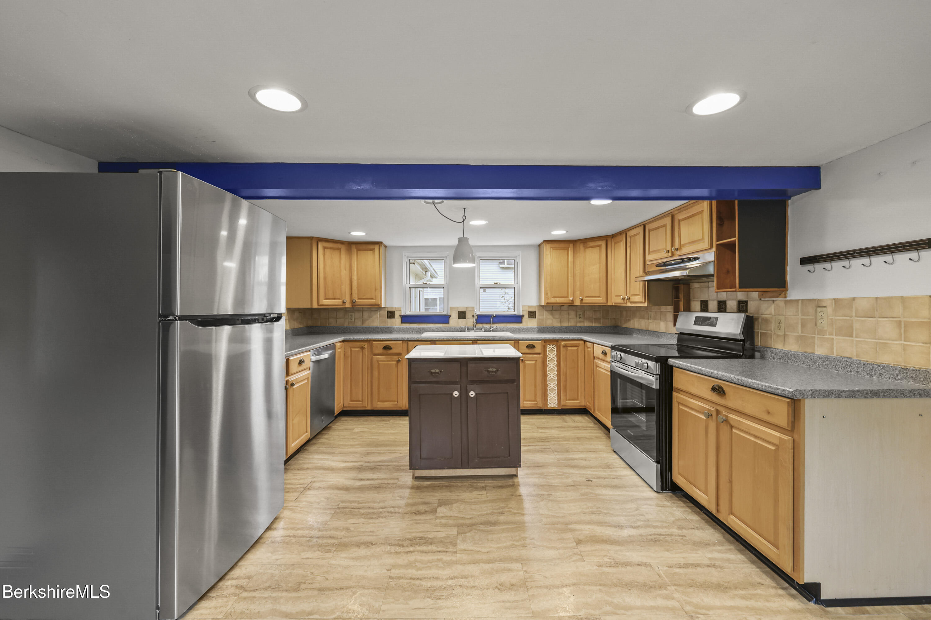 2801 State Road Richmond, MA 01254 - Photo 13 of 46 a kitchen with stainless steel appliances granite countertop a refrigerator a sink dishwasher a stove with wooden floor and cabinets