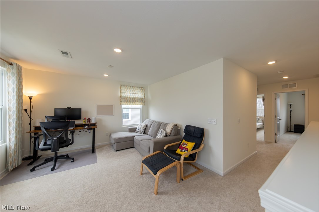766 River Run Road Aurora, OH 44202 - Photo 27 of 49 Second floor office/study area featuring light colored carpet, plenty of natural light, and recessed lighting