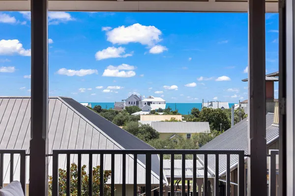 a view of a balcony with a swing
