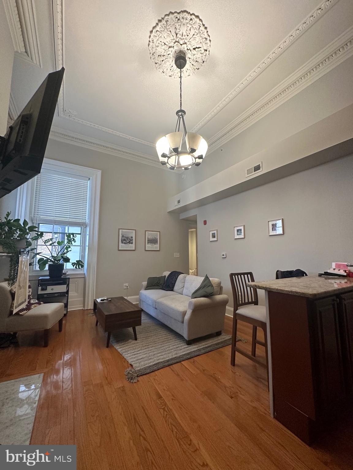 1014 Clinton Street, Unit 1R Philadelphia, PA 19107 - Photo 5 of 14 a living room with furniture and a chandelier