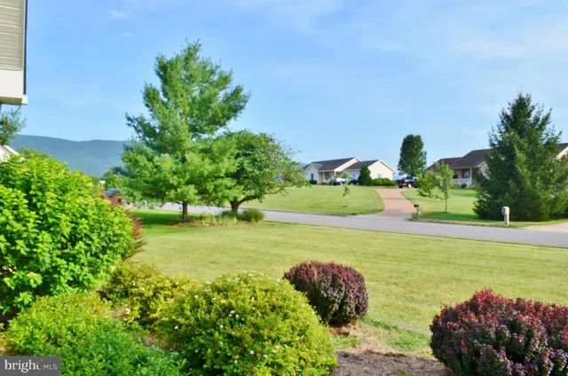 a view of a lake with a yard