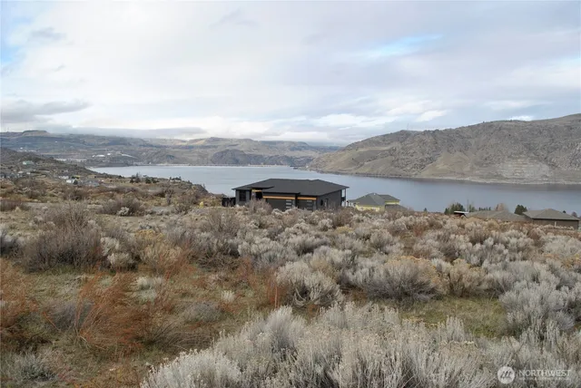 a view of a lake with a mountain