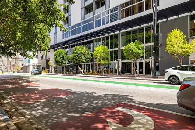 a view of a building with a garden