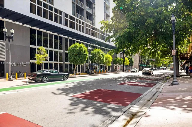 a view of a building with street view