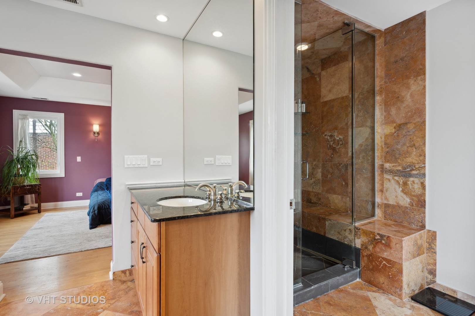 572 Dundee Road Glencoe, IL 60022 - Photo 10 of 26 a bathroom with a granite countertop sink and a mirror