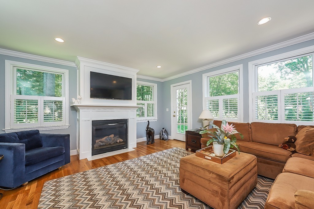 236 Hayward Mill Road Concord, MA 01742 - Photo 2 of 26 a living room with furniture a flat screen tv and a fireplace
