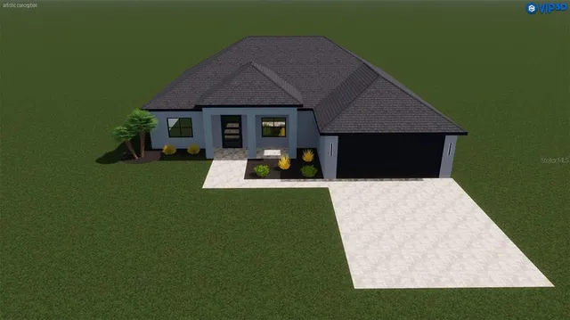 a aerial view of a house with garden