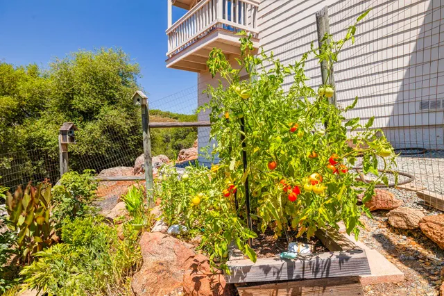 an aerial view of a house with a mountain in the background