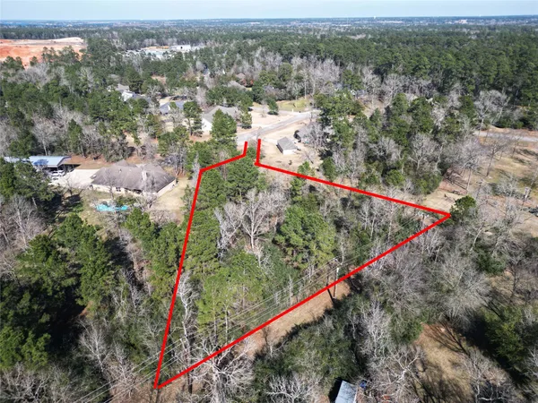 an aerial view of residential houses with outdoor space and trees