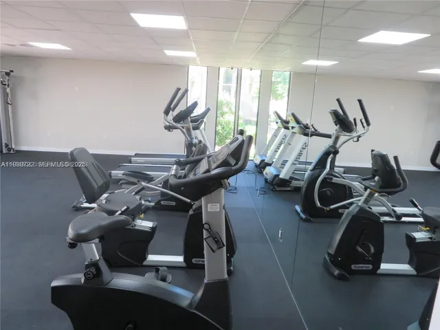 a view of a room with gym equipment
