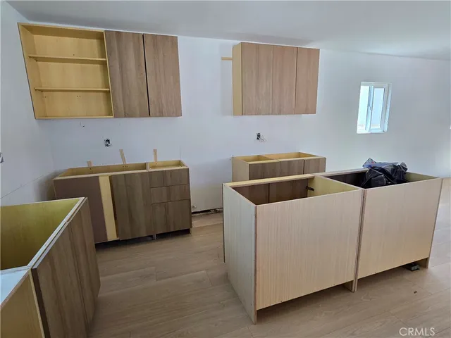 an empty room with a workbench