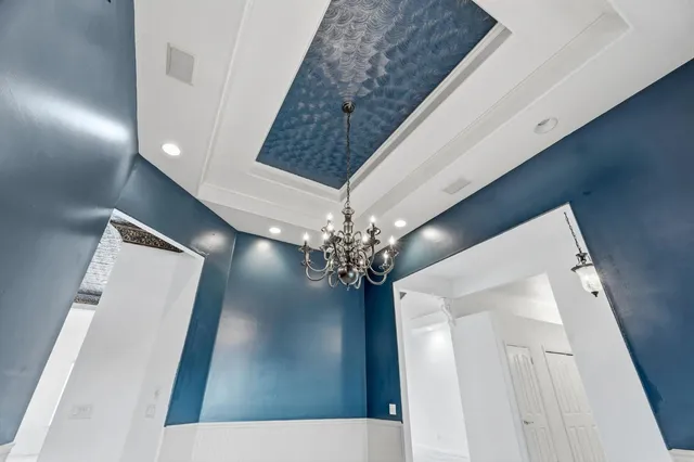 a view of a livingroom with a chandelier