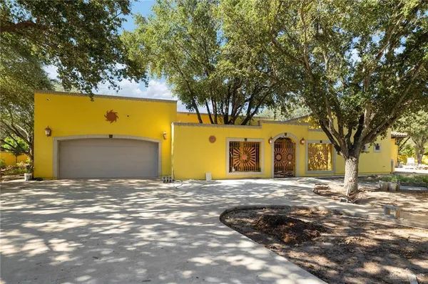 a view of a yard with a large tree