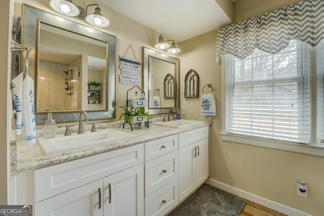 a view of a lake with a terrace