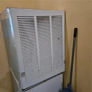 a view of a room with a door