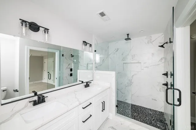 a bathroom with a white tub