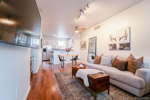 a living room with furniture and a rug