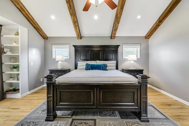 a front view of a house with patio